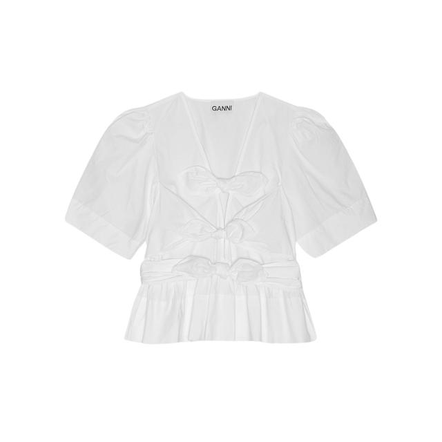 Ganni Cotton Tie Strap Blouse