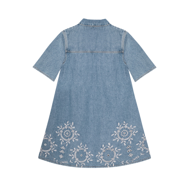 Ganni Broderie Anglaise Denim Mini Dress