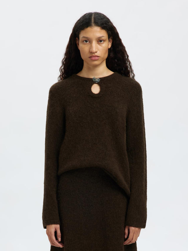 Selected Women-Slflulu Brushed LS Knit Keyhol