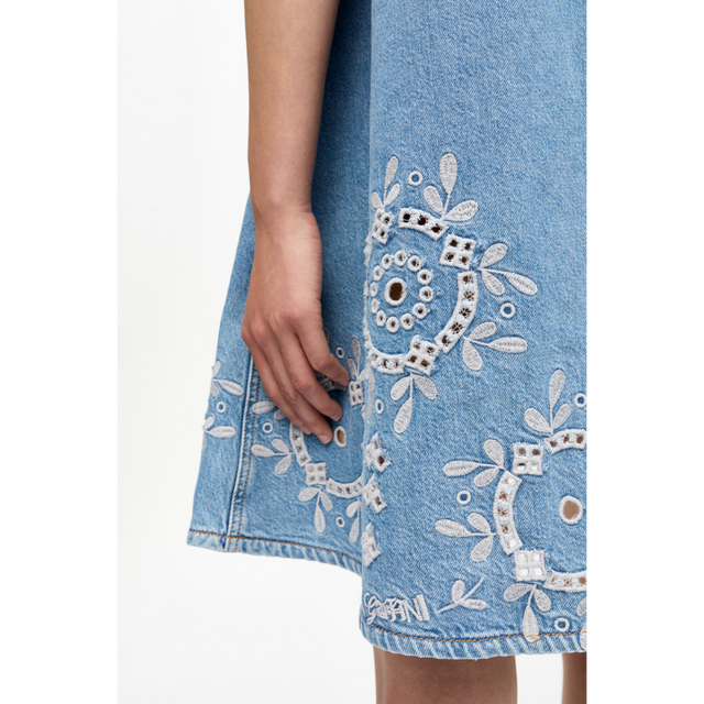 Ganni Broderie Anglaise Denim Mini Dress