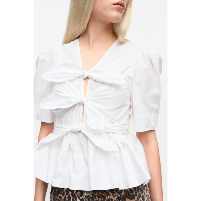 Ganni Cotton Tie Strap Blouse