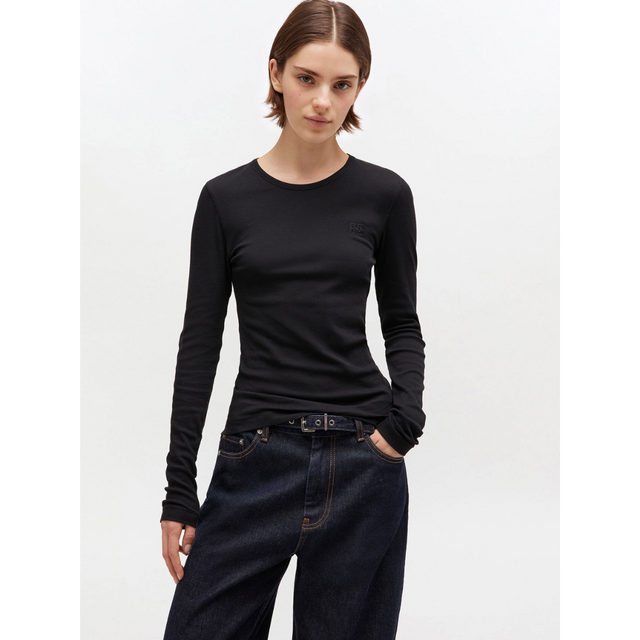 Ganni-Soft Cotton Rib Long Sleeve
