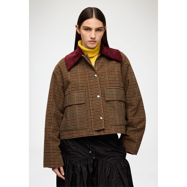 Ganni Heavy Check Twill Short Barn Jacket