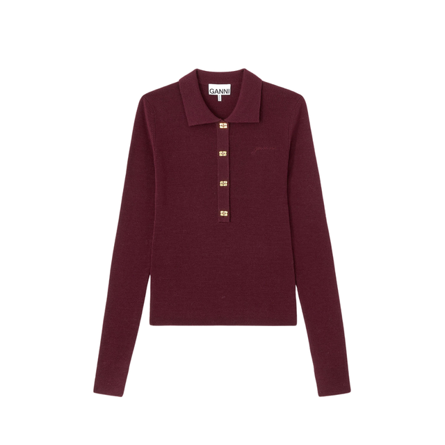 Ganni Mini Ribbed Merino Polo