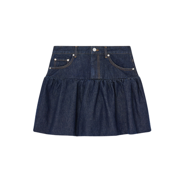 Cool Bubble Mini Nederdel i denim fra ganni - front