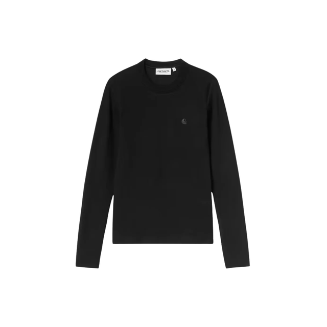 carhartt-t-shirt-sort-ribbet-tekstil-sort-carhartt-logo-ses-forfra