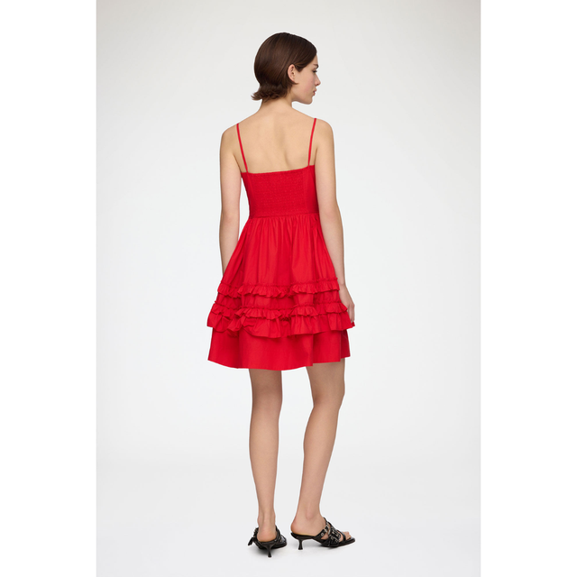Ganni Cotton Poplin Mini Strap Frill Dress
