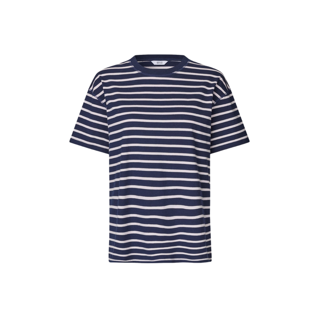 Kulla t-shirt i stribet navy farve fra envii - front