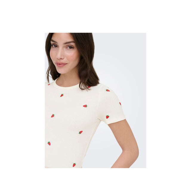 Hvid t-shirt med strawberry broderier - detalje