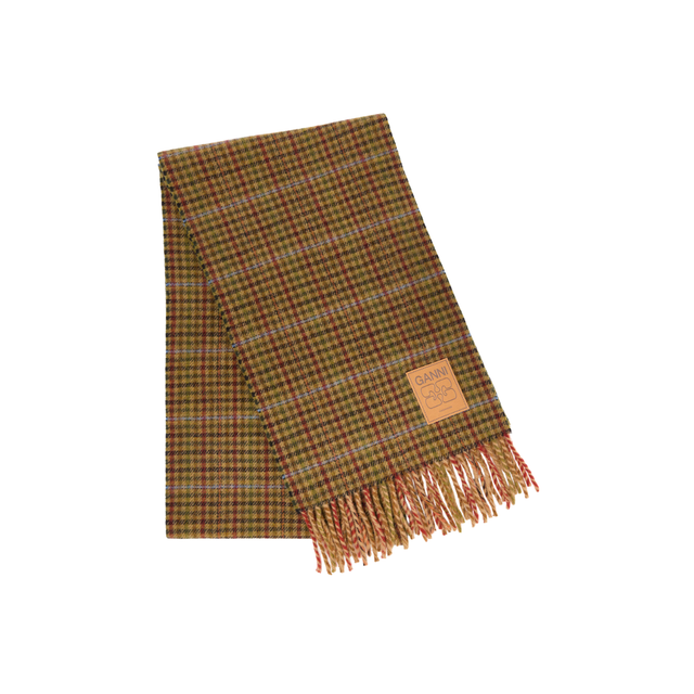 Ganni Compact Wool Scarf Mini Checks