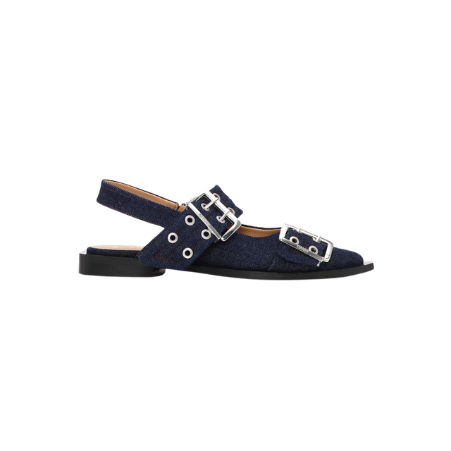 Ganni Feminine Buckle Ballerina Denim