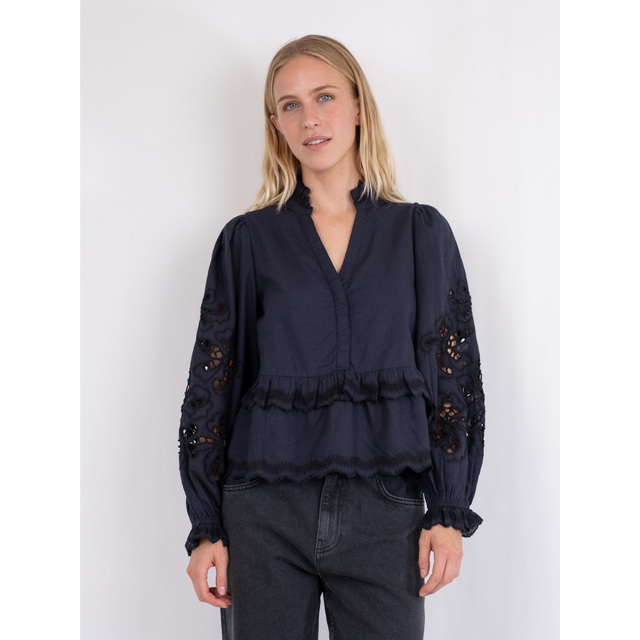 Neo Noir Kimmo Embroidery Bluse - Prinsesse2ben