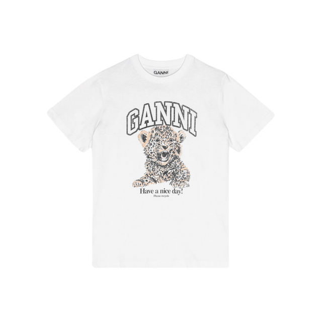 Ganni Basic Jersey-T-Shirt mit Leopardenmuster