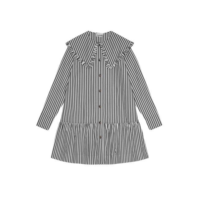 Ganni Stripe Cotton Big Collar Mini Dress