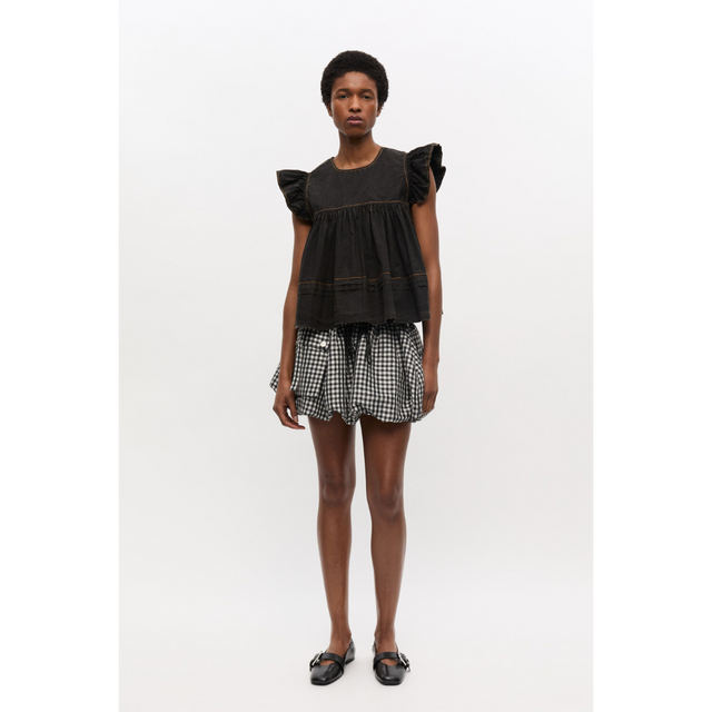 Ganni Garment Dyed Cotton Frill Sleeve