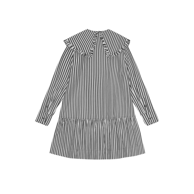 Ganni Stripe Cotton Big Collar Mini Dress