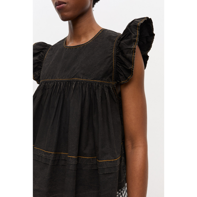 Ganni Garment Dyed Cotton Frill Sleeve