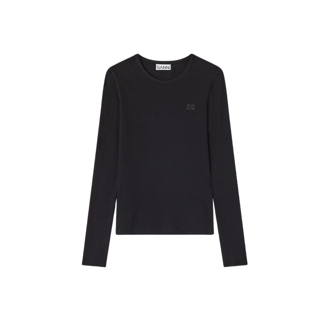Ganni-Soft Cotton Rib Long Sleeve