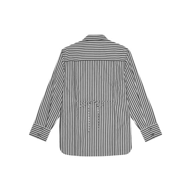 Ganni Stripe Cotton Oversized Tie Stripe Shirt