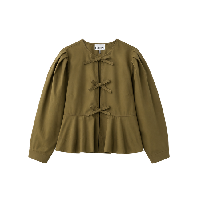 Ganni Poplin Long Sleeve Peplum Blouse