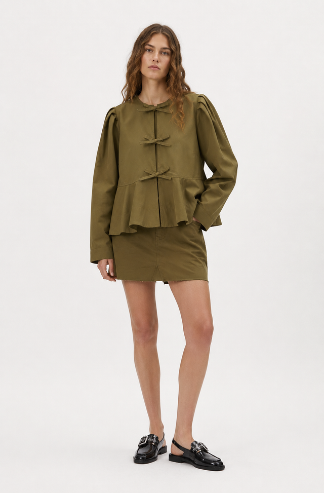 Ganni Poplin Long Sleeve Peplum Blouse