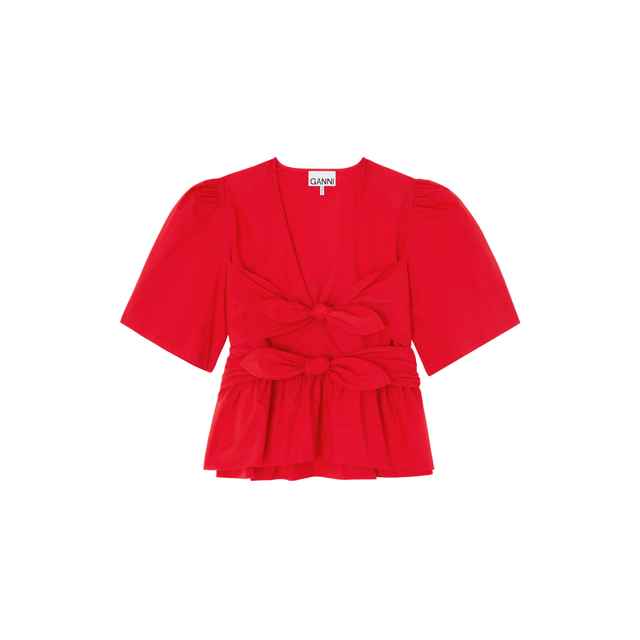 Ganni Cotton Poplin Bow Blouse