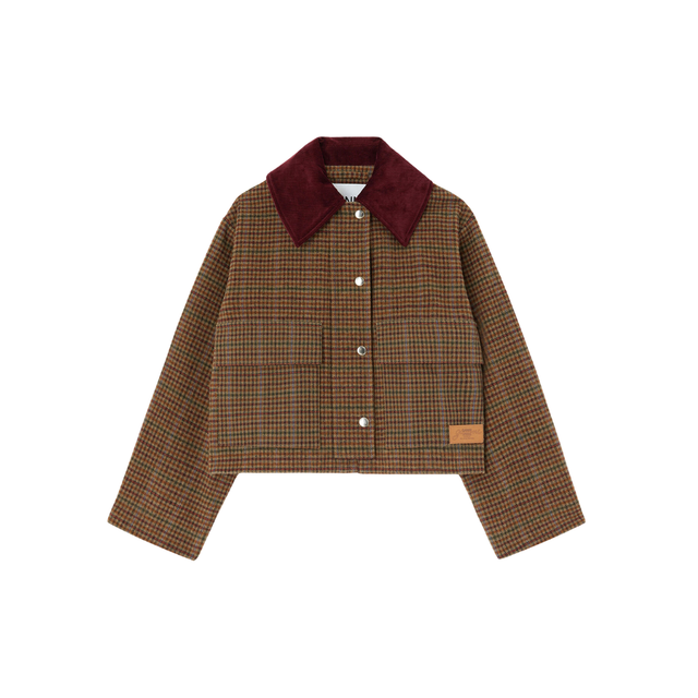 Ganni Heavy Check Twill Short Barn Jacket
