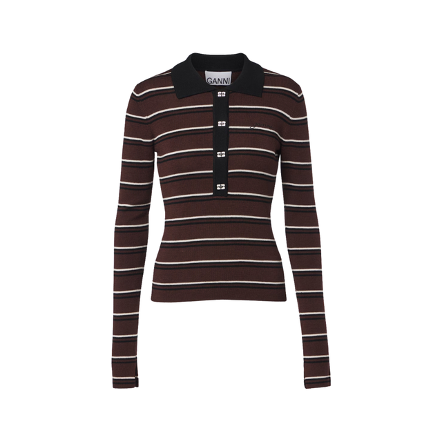 Ganni Mini Ribbed Merino Polo Multicolour
