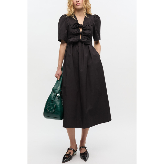 Ganni Stretch Cotton Tie Strap Midi
