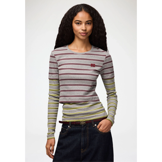 Ganni Soft Cotton Rib Long Sleeve Double Layer