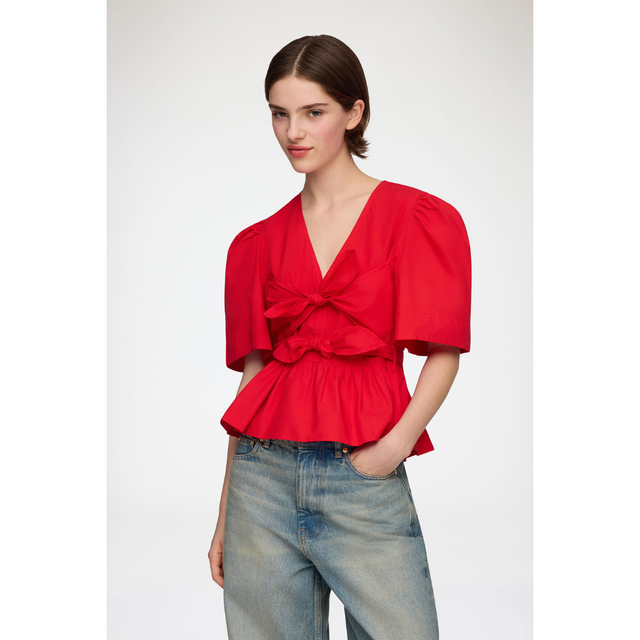 Ganni Cotton Poplin Bow Blouse