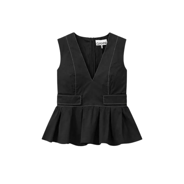 Ganni Strech Cotton V-Neck Pocket